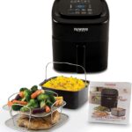 Nuwave Brio 6-Quart Digital Air Fryer Including Non-Stick Baking Pan and Stainless-Steel Cooking Rack (6-Quart + Gourmet Kit), Black