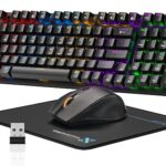 Wireless Mechanical Gaming Keyboard and Mouse, 98 Keys RGB Backlit Blue Switch Keyboards, Ergonomic Wireless Gaming Mice with Mouse Pad, 3-Mode USB-C/2.4G/BT5.0, Anti-Ghosting for PC Laptop Gamer
