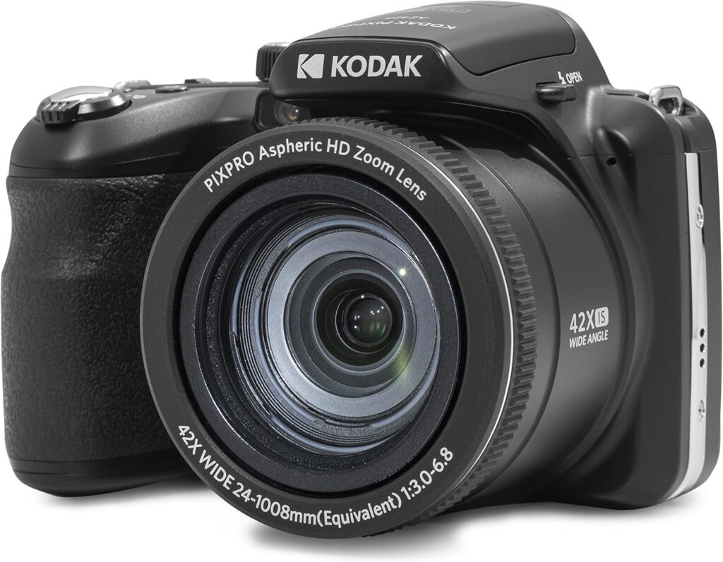 KODAK PIXPRO AZ425-BK 20MP Digital Camera 42X Optical Zoom 24mm Wide Angle Lens 1080P Full HD Video Optical Image Stabilization Li-Ion Battery 3″ LCD Vlogging Camera (Black)