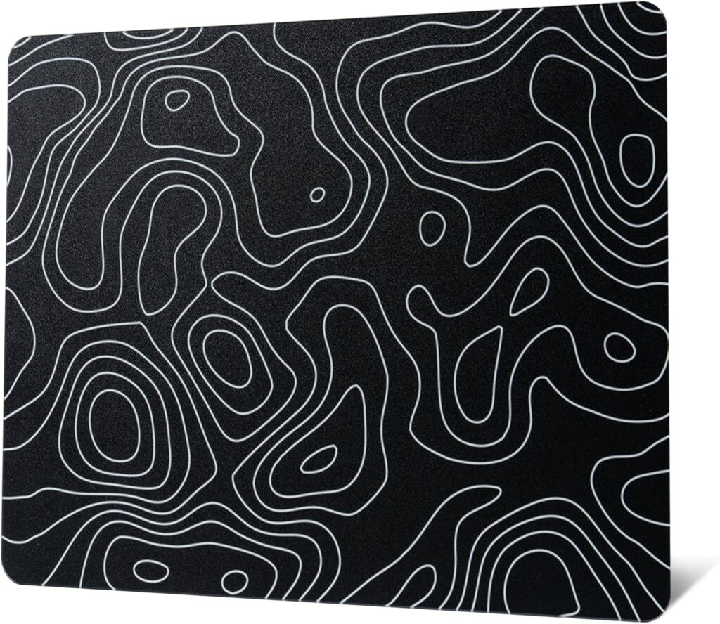 Glass Mouse Pad for Gaming, Black Topographic Hard Gaming Mousepad, Professional Large Mouse Mat 410mm*310mm, Special Glass Surface with Improved Precision and Speed