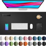 Aothia Non-Slip Waterproof PU Leather Desk Pad Protector for Mouse, Writing Desk, Office, Home, Laptop Blotter, 23.6″ x 13.7″, Black