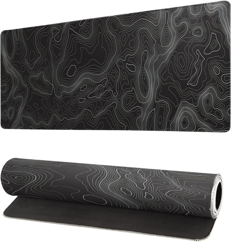 Topographic Contour Extended Big Mouse Pad Large,Gaming Mouse Pad Desk Pad,27.6×11.8 Inch Long Computer Keyboard Mouse Mat Mousepad with 3mm Non-Slip Base and Stitched Edge for Gaming and Office