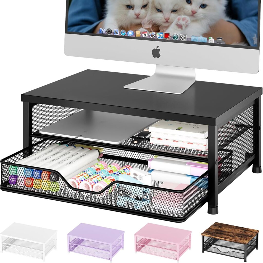 Computer Monitor Stand Riser, Desk Organizers and Accessories with Drawer, Laptop Stand, Office Desk Accessories & Workspace Desktop Organizers Storage for Office Supplies(Black)