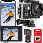 4K 30FPS WiFi Action Camera with 128GB Memory Card- 98FT Waterproof Ultra HD Underwater Camera, 170° Wide Angle 2.0″ Screen, Sports Camera with 2 Batteries, Mounting Accessories Kit (4k cam)