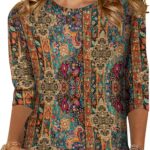 Zeagoo Women’s Casual 3/4 Sleeve T-Shirts Round Neck Cute Tunic Tops Basic Tees Blouses Business Work Tee Top