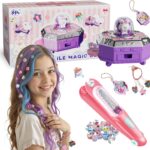 Jewelry Making Kit & Hair Gem Stamper for Girls 6-12, DIY Necklace & Bracelet Making Kit, Princess Crafts & Fashion Designer Kits for Kids Ages 6-12, Birthday Gift