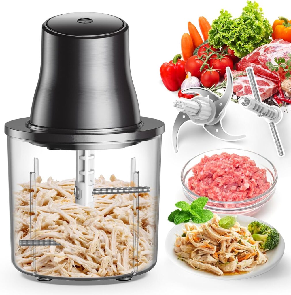 Food Processors, 2 IN 1 Electric Chicken Shredder &Food Chopper with 250W Copper Motor,1.5L Bowls & 2 Bi-Level Blades,One-Touch Electric Chicken Breast Shredder Tool-Smart Overheat Protection