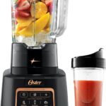 Oster Extreme Mix Blender, 64oz Glass Jar, 3 iBlend Preset Functions, 1600-Watts, 10-Point Blade Stack with Titanium Coating & 24oz Blend-N-Go Cup