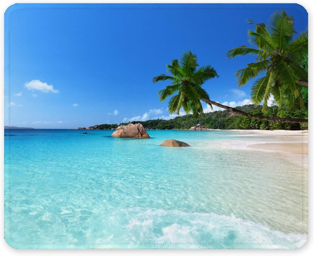 Auhoahsil Mouse Pad, 12 x 10 in Summer Beach Theme Computer Mouse Pad for Desk, Premium-Textured Non-Slip Rubber Stitched Edges Waterproof Square Gaming Mouse Mat for Gaming Work Wireless Mice, Blue