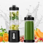 Brookstone 500mL Compact Portable Blender with Additional Lid for On-the-Go Convenience – Personal Blender Perfect for Shakes, Smoothies, Food Prep, and Frozen Blending, BPA-Free (Black)