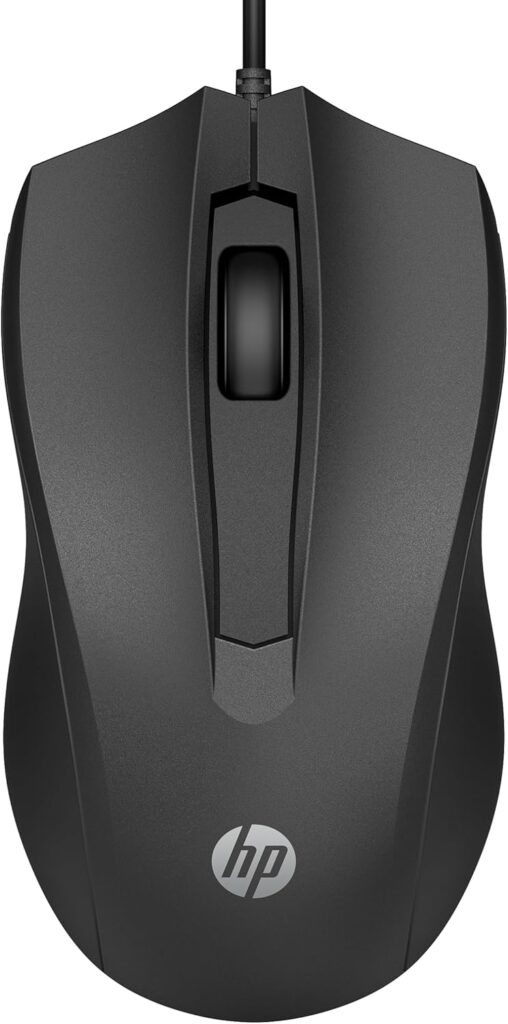 HP Wired Mouse 100 – Precise Optical Sensor with 1600 DPI – Easy USB Connection – Ambidextrous Design – 3 Button Control & Built-in Scrolling – Multi-OS Compatible (6VY96AA#ABL)