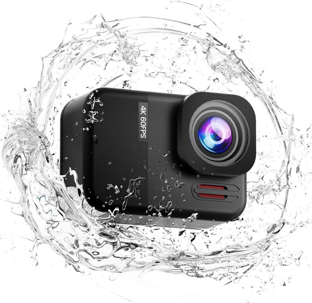 Action Camera 4K60fps Underwater Action Camera- IPX7 10M Waterproof Cameras, 48MP Touchscreen Sports Camera with 6-Axis Stabilization, 8X Zoom WiFi Camera for Diving, Cycling, Outdoor Sports