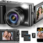 4K Digital Camera for Photography Autofocus, Upgraded 64MP WiFi Vlogging Camera for YouTube with 3″ 180° Flip Screen, 16X Zoom, Compact Travel Cameras for Beginners with 32GB Card, 2 Batteries, Black