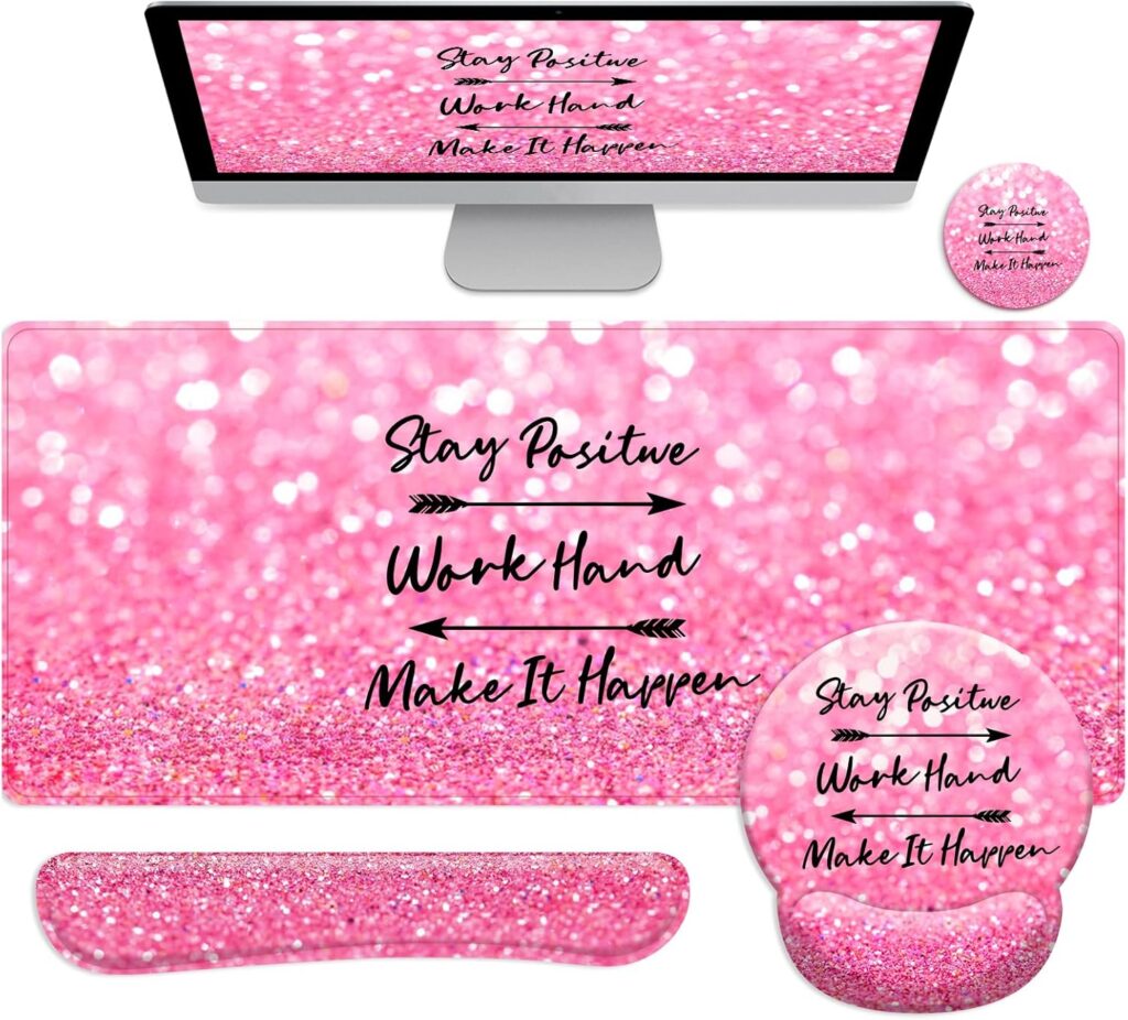 Long Mouse Pad XXL,Ergonomic Desk Mat Gaming Set,Keyboard Wrist Support Rest Mouse Pad Suitable for Office and Home (XXL Pink Set)