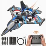 BEZGAR Drones for Kids | 2.4GHZ RC Plane, Remote Control Airplane, RC Helicopter, 360° Flip Fighter Jet Toy, Toys for ages 8-13 with Colorful LED Navigation Lights Blue