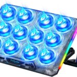 Laptop Cooling Pad with 12 Quiet Fans, Slim Portable for 12-17.3 Inch Laptop Cooler Stand with 5 Height Adjustable, Ergonomic Gaming Cooling Fan Pad with Two USB Ports & Phone Holder (Gear)