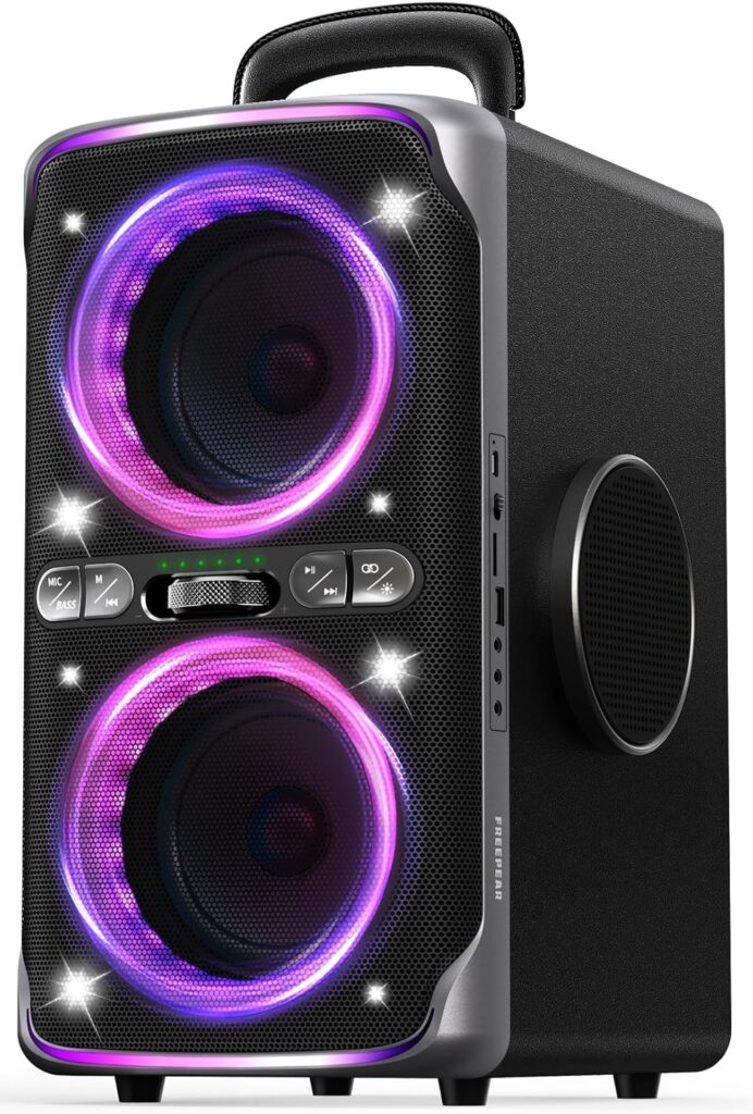 Party Bluetooth Speaker – 240W Peak Loud Speaker, Dazzling Light Show, Deep Bass, IPX4 Waterproof, 15H Battery, TWS Pairing, BT 5.3 Wireless, Portable for Home/Outdoor/Beach/Pool Party