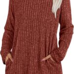 XIEERDUO Long Sleeve Shirts for Women Crewneck Tunic Tops Loose Fit Dressy Womens Sweaters with Pockets Fall Fashion 2025