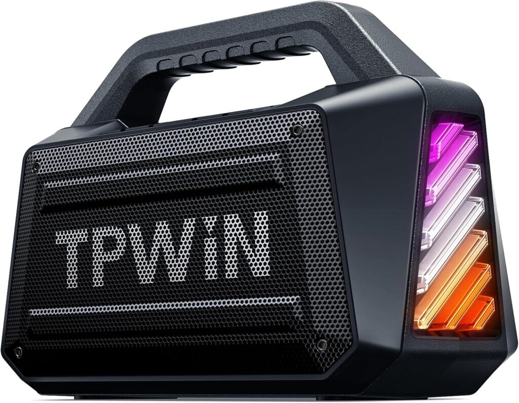 Bluetooth Speaker – 80W Loud Rugged Outdoor Speakers, IPX6 Waterproof, 20H Playtime, Deep Bass, Lightshow, TWS, BT 5.3 Wireless, Portable for Travel Hiking Camping Beach Pool – Black