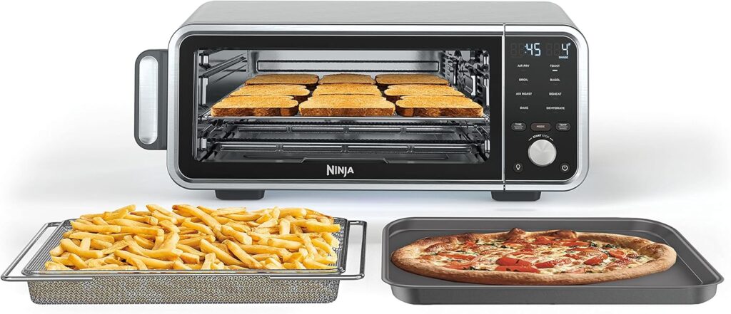 Ninja SP201/FT205CO Digital Air Fry Pro Countertop 8-in-1 Oven with Extended Height, XL Capacity, Flip Up & Away, Basket, Wire Rack Crumb Tray, Silver, Black (Renewed)