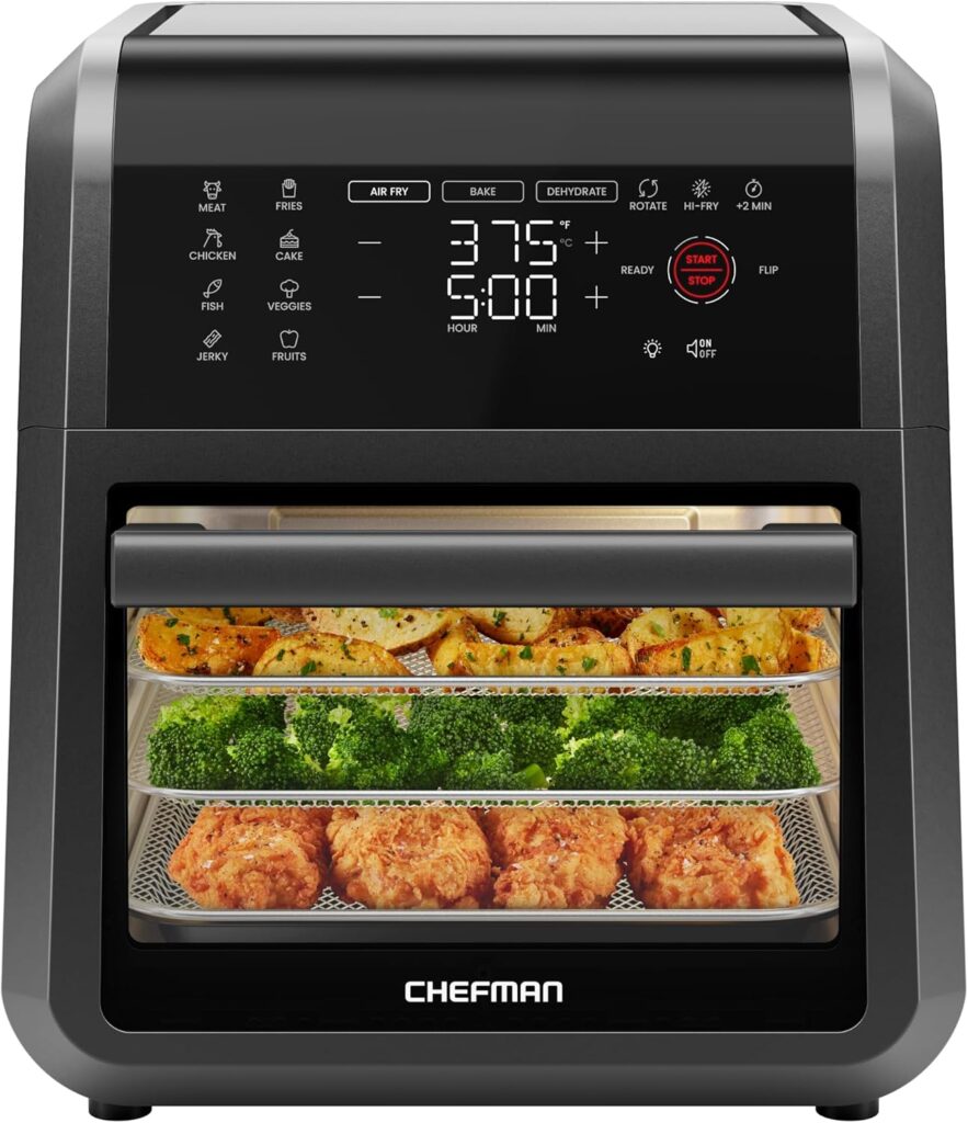 Chefman 12-Quart 6-in-1 Air Fryer Oven with Digital Timer, Touchscreen, and 12 Presets – Family Size Countertop Convection Oven, Dishwasher-Safe Parts