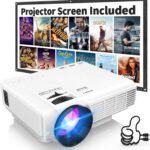 1080P Mini Projector with Screen, Portable Home Theater Movie Projector with Two-Way Bluetooth, HDMI/USB Input for Smartphone/TV Stick, Ideal for Indoor & Outdoor Use