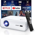 Aurzen EAZZE D1 Smart Projector with WiFi and Bluetooth, Netflix-Officially-Licensed, Auto Focus & Keystone, DoIby Audio, Zoom, Native 1080P Movie, Portable Outdoor Mini Projector, White