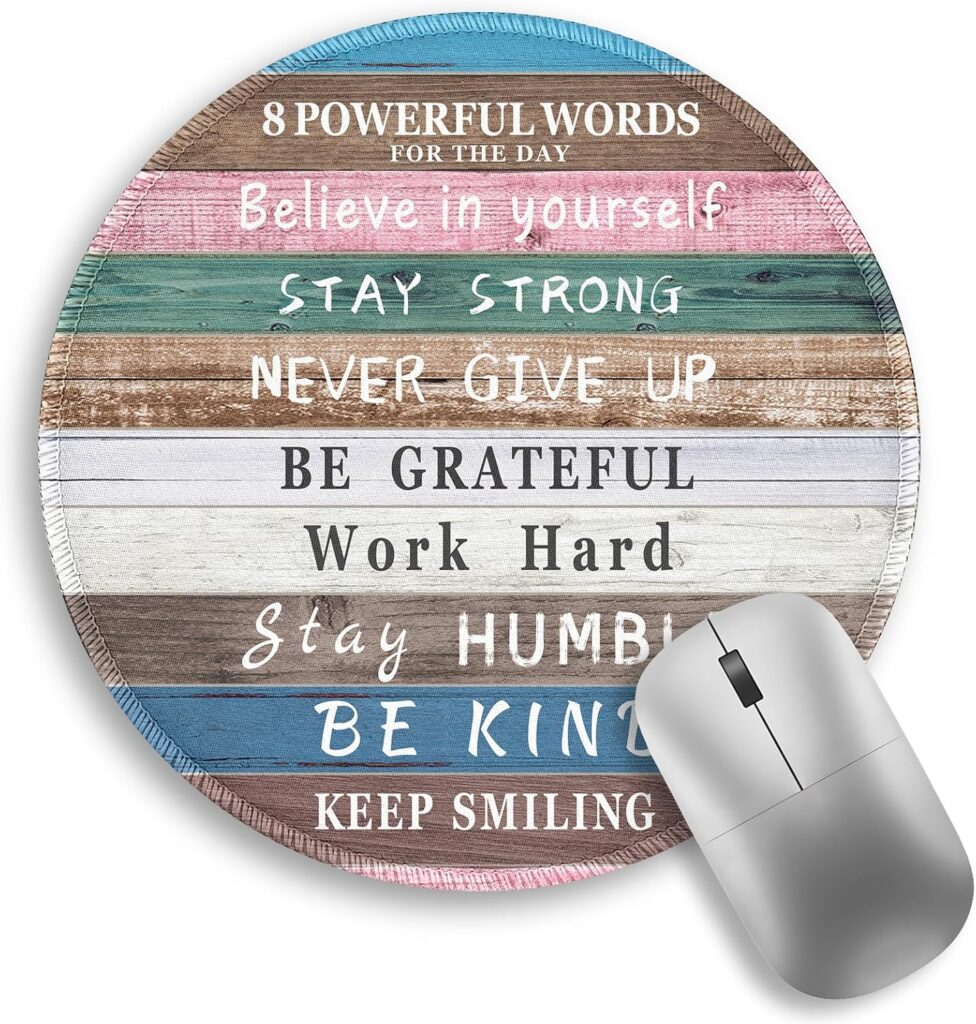 Inspirational Quote Work Mouse Pad, Positive Desk Small Round Mouse Pads, Mini Travel Mousepad for Wireless Computer Laptop, Office Desk Accessories, 8.6 x 8.6 inch