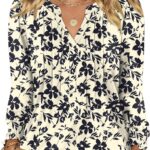 LOMON Womens Tops Dressy Casual Pleated Ruffle Long Sleeve Tunics Tops to Wear with Leggings V Neck Work Blouse