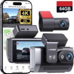 4K Dash Cam Front and Rear with GPS, Upgraded 5.8G WiFi, Dual Dash Camera for Cars, Night Vision, WDR, 160°Wide Angle, 24H Parking Monitor, Emergency Lock, 3″ IPS Screen (64GB Card Included)