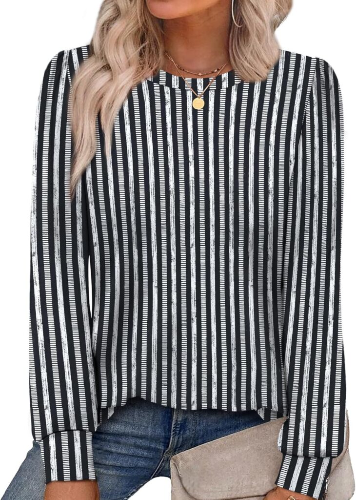 Alaroo Womens Long Sleeve Shirts 2025 Fall Tunic Tops Crewneck Blouses Print