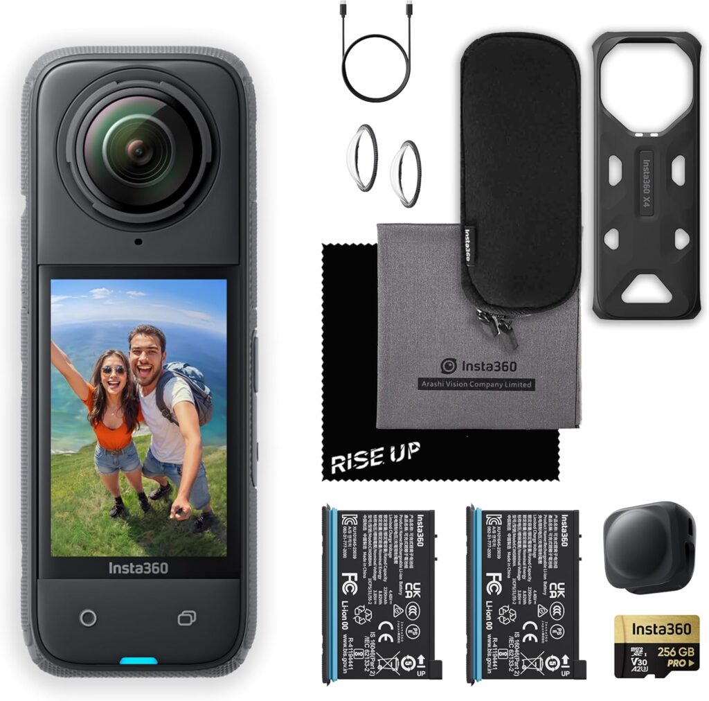 Insta360 X4 Waterproof 8K 360 Action Camera Kit | Live Stream, AI Editing, 72MP 360 Photo, 4K Wide-Angle Video Camera | Includes Extra Battery, Lens Cap, & 256 GB Micro SD Card