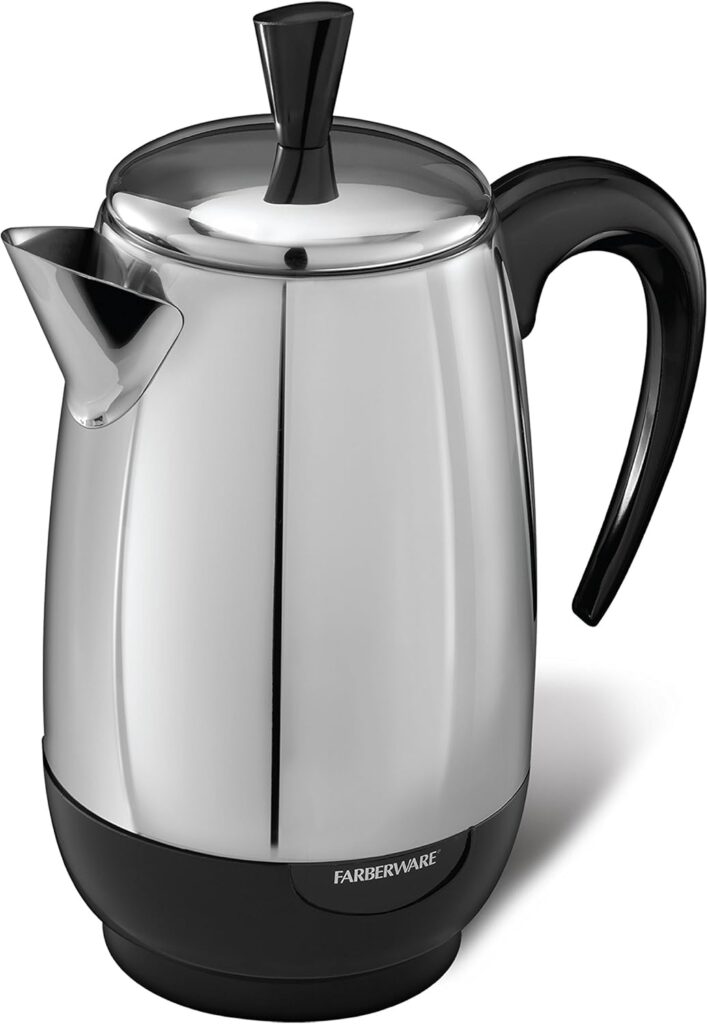 Farberware Electric Coffee Percolator, Stainless Steel Basket, Automatic Keep Warm, No-Drip Spout, 8 Cup