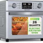 NutriChef 26L Electric Air Fryer Oven | 1700W Countertop Rotisserie & Air Fryer | 360° Rotating Feature | 10 Digital Menu Presets | Includes Drip Tray, Air Frying Basket & Bake Rack 15x16x14 (Silver)