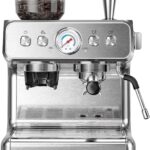 Kismile Espresso Coffee Machine with Grinder, 20 Bar Automatic Espresso Machine with Milk Frother Steam Wand, Removable Water Tank for Latte & Cappuccino(Silver)