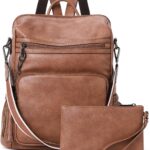 CLUCI Womens Backpack Purse Leather Backpack Large Fashion Designer Travel Ladies Shoulder Bags with Wristlet 2PCS