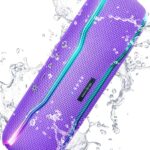 ERKEISEHN Bluetooth Speaker, IPX7 Waterproof Wireless Speakers, Flashing Light, 25W Super Bass, 24H Playtime, Stocking Stuffers White Elephant for Adults, TWS Pairing, Beach Vacation Essentials,Purple