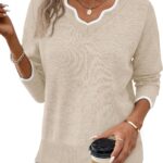 OFEEFAN Womens V Neck Sweaters Pullover Cozy Lightweight Sweaters Long Sleeve Tops Fall Outfits 2025