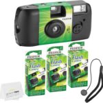 Fujifilm QuickSnap Flash 400 Disposable 35mm Camera + Hand Strap + Quality Photo Microfiber Cloth (3 Pack)