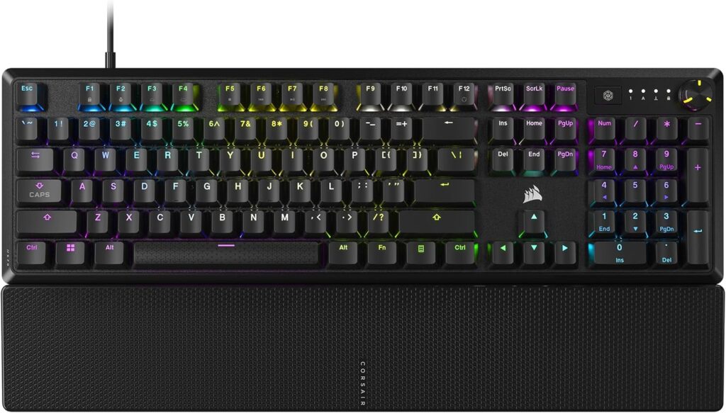 CORSAIR K70 CORE RGB Mechanical Wired Gaming Keyboard with Palmrest – Pre-Lubed MLX Red Linear Switches, SOCD, ABS Double-Shot Keycaps, Sound Dampening, Media Control Dial, QWERTY NA – Black