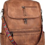 FADEON Laptop Backpack for Women Leather Travel Backpack with Laptop Compartment, Designer Ladies Computer Backpacks Brown