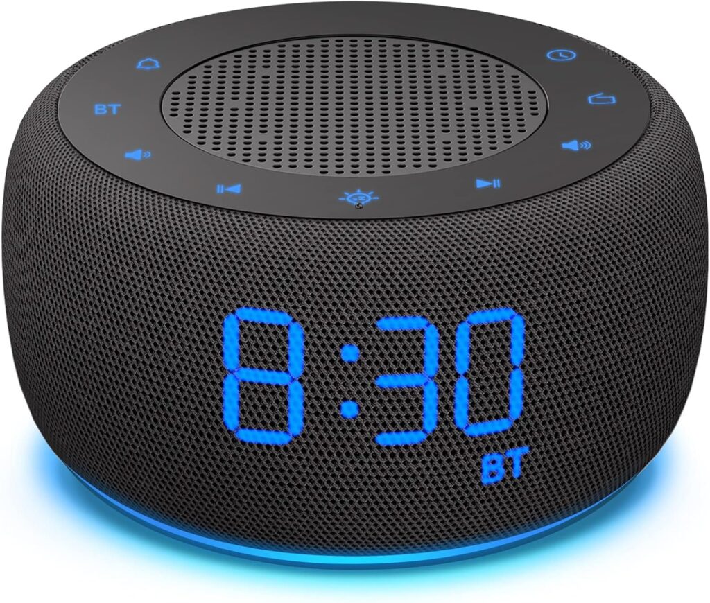 BUFFBEE Bluetooth Speaker Alarm Clock with FM Radio – High Fidelity Sound, Full Range Dimmer, Plugged in Alarm Clock Radio for Bedroom