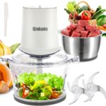 Food Processors with 2 Bowls, 400W Meat Grinder, Food Chopper Electric, 2 Speed, 8Cup Glass and 8Cup 304 Stainless Steel, 2 Blades, Spatula (White)