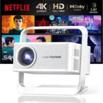 Projector with WiFi and Bluetooth, Smart 4K Projector Built-in 10,000+ APPS for Dolby Audio Home Theater Movie, Native 1080P Portable Outdoor-Proyector with HDR10+