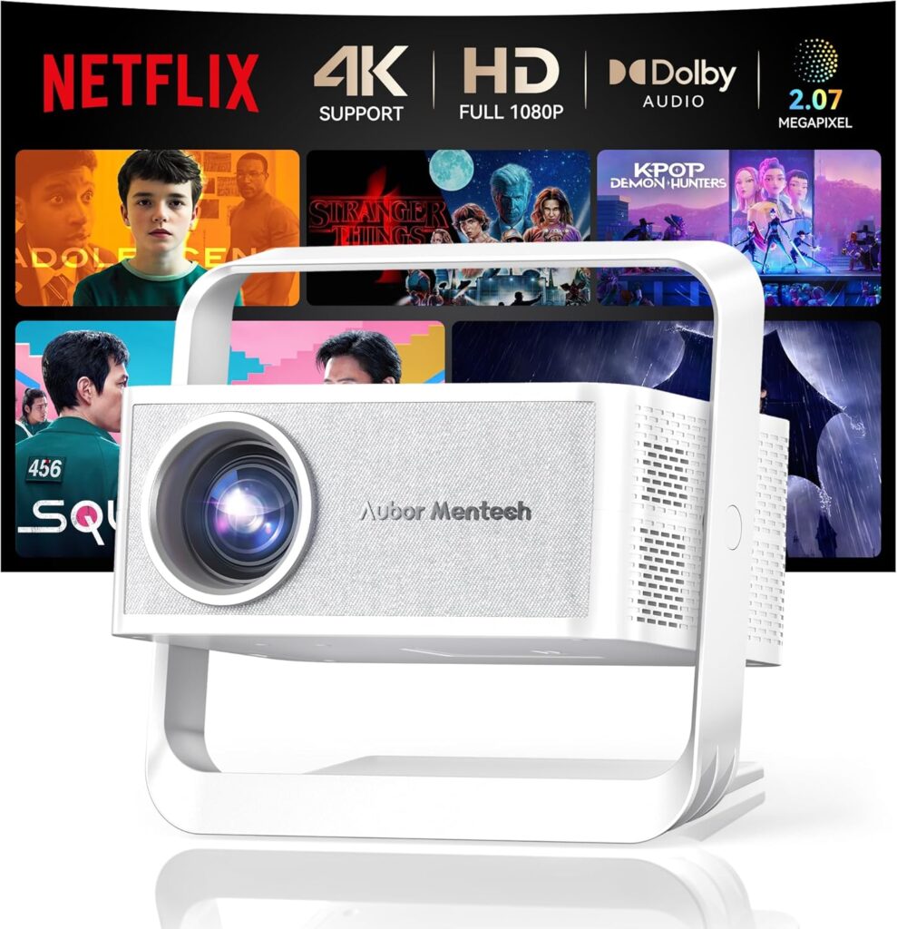 Projector with WiFi and Bluetooth, Smart 4K Projector Built-in 10,000+ APPS for Dolby Audio Home Theater Movie, Native 1080P Portable Outdoor-Proyector with HDR10+