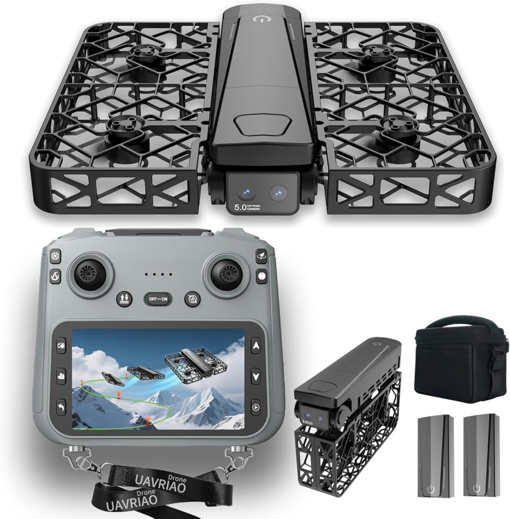 Folding Selfie Drone with 2K HD Camera Gesture Control & Auto Follow Me Quadcopter for Adults Gesture Control, Waypoint Flight, Stunt Mode, 360° Protection, One-Key Operation