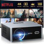Netflix Smart Projector with WiFi and Bluetooth, SOPYOU Outdoor Movie Projector 4K with Apps Max 450″, Electric Focus & Auto Keystone, Built-in Netflix/YouTube/Prime Video
