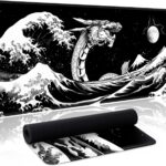 Japanese Wave Dragon Gaming Mouse Pad Large Desk Mat Black Extended Keyboard Mouse Pad Gaming Mousepad with Non-Slip Base Stitched Edge Mouse Mat Desk Pad 31.5 X 11.8 Mouse Pads for Desk Home Office