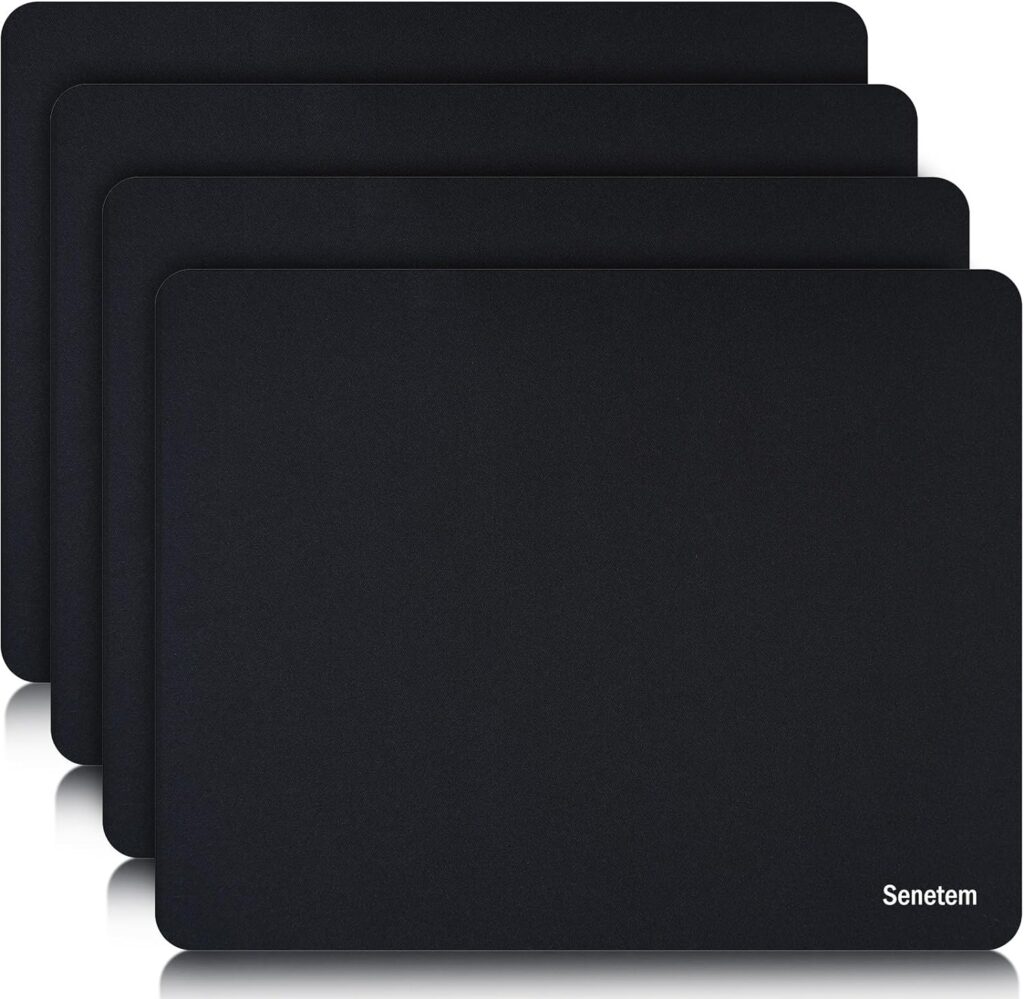 Senetem 4-Pack Mouse Pad, Ultra-Smooth Gaming Mousepad, Non-Slip Rubber Base, Washable Surface Fits Wired & Wireless Mouse – Perfect for Desk, Laptop, PC & Office, Small Portable, 11×8.6 in, Black