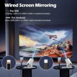 Mini projector, with wired screen sync 4K 1080P portable projector 180° rotation. 17-130″ screen video projector. Compatible with smartphones, laptops, PC.(Q5 No WiFi or Bluetooth)